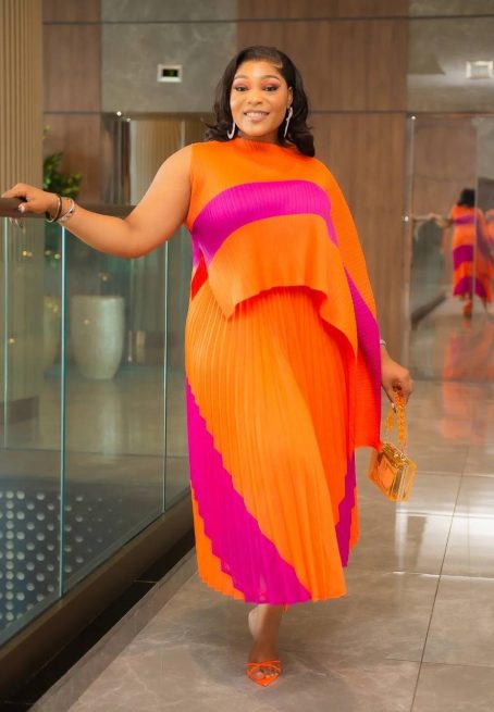 One Shoulder Orange and Purple Skirt Set