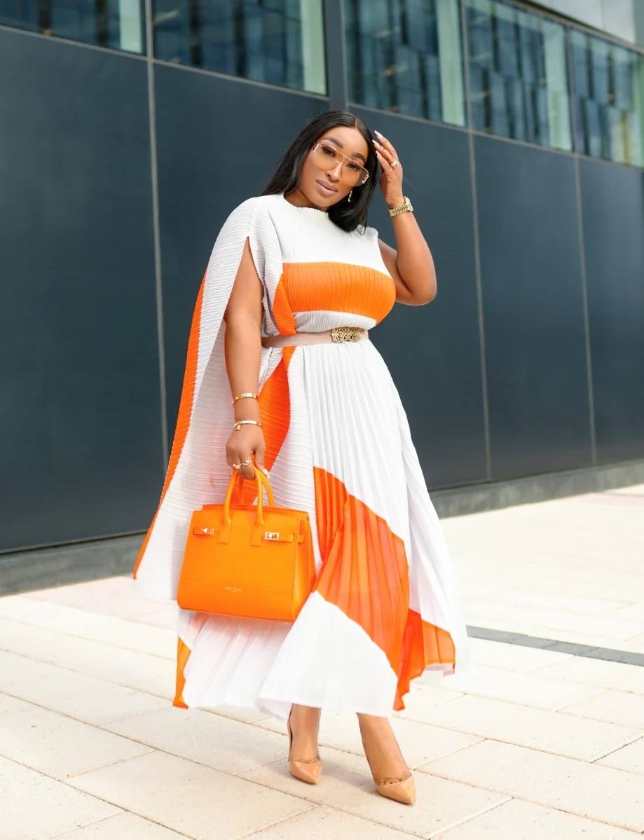 orange and white classy top and skirt set