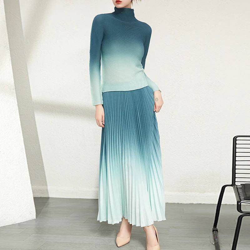 ombre classy top and skirt pleated set