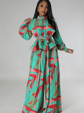 Two Piece Long Sleeve and Palazzo Pant Set