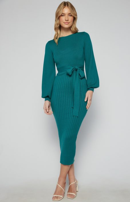 TEAL midi knitted midi dress