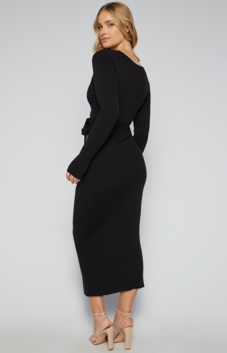 Cross Front Neckline Knit Midi Dress