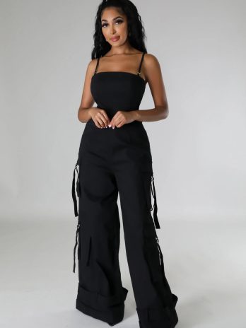 Black Cargo Wide Leg Jumpsuit