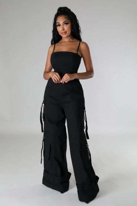 Black Cargo Wide Leg Jumpsuit