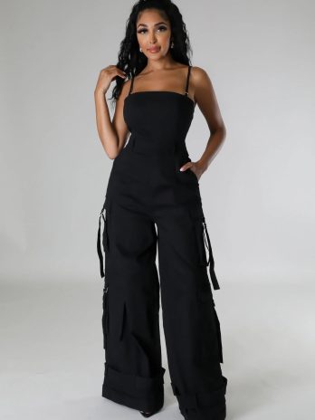 Black Cargo Wide Leg Jumpsuit