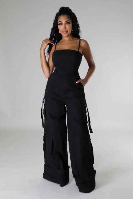 Black Cargo Wide Leg Jumpsuit - Image 2