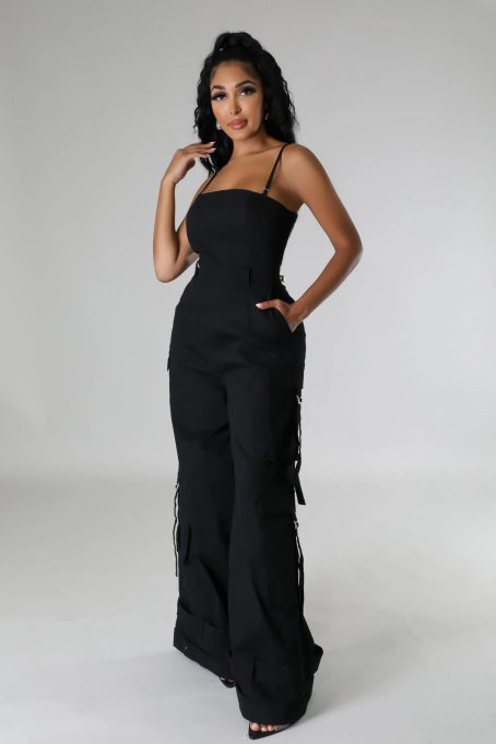 Black Cargo Wide Leg Jumpsuit - Image 3