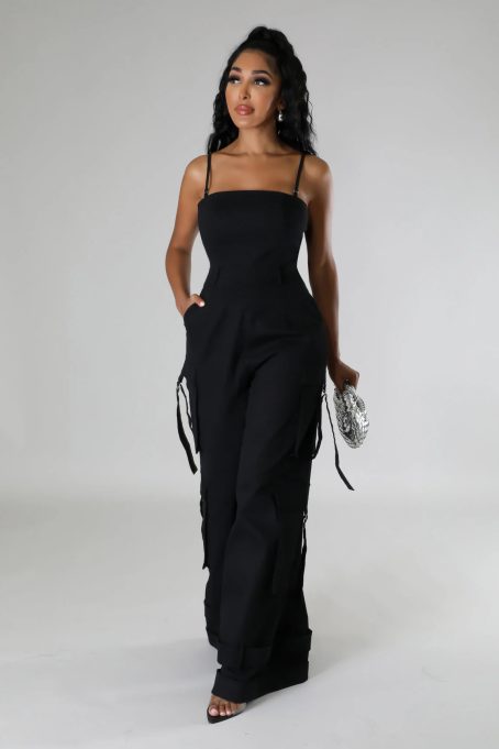 Black Cargo Wide Leg Jumpsuit - Image 4