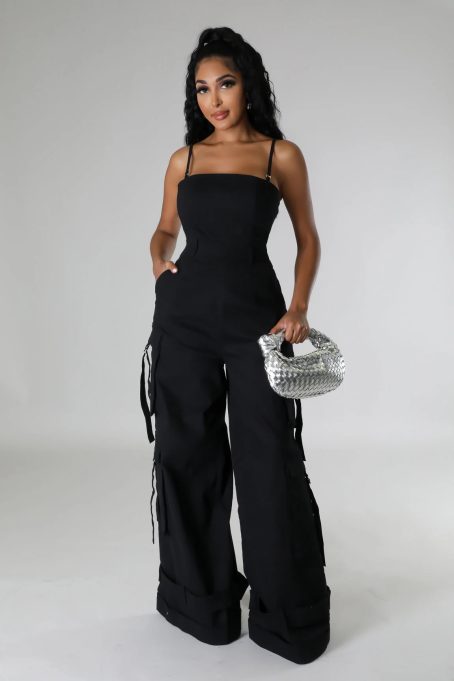 Black Cargo Wide Leg Jumpsuit - Image 5