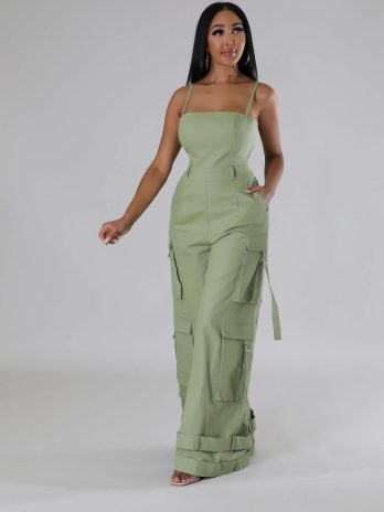 Olive Cargo Wide Leg Jumpsuit