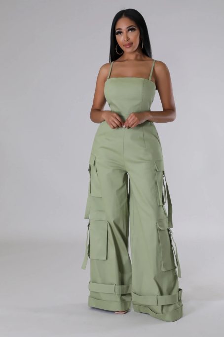 Olive Cargo Wide Leg Jumpsuit - Image 4