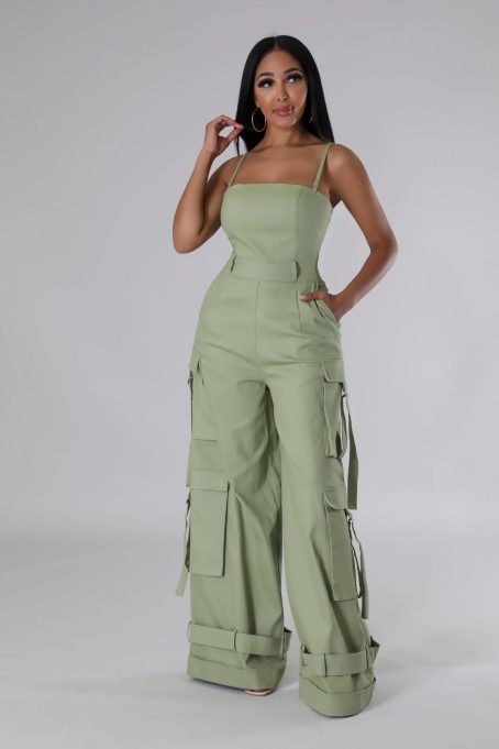 Olive Cargo Wide Leg Jumpsuit - Image 5