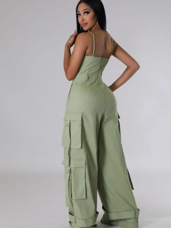 Olive Cargo Wide Leg Jumpsuit