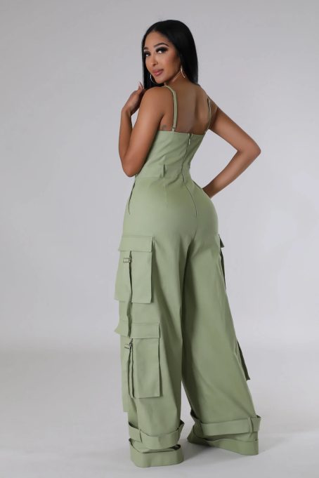 Olive Cargo Wide Leg Jumpsuit - Image 2