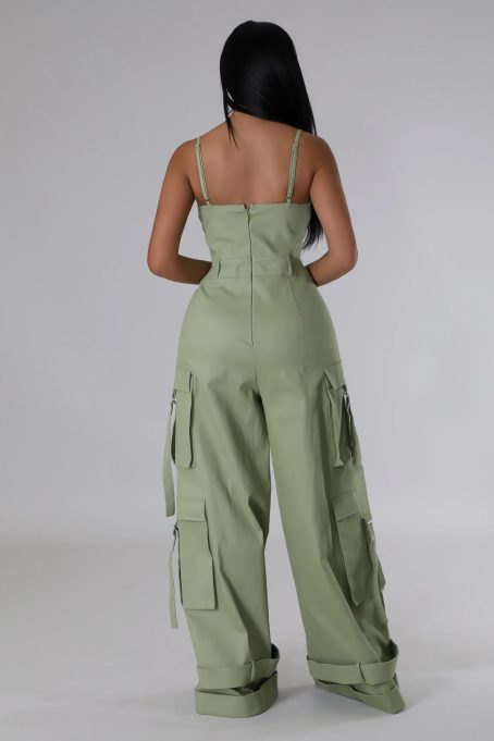 Olive Cargo Wide Leg Jumpsuit - Image 3