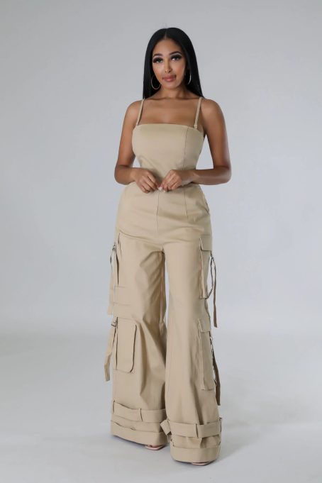 Taupe Cargo Wide Leg Jumpsuit - Image 3