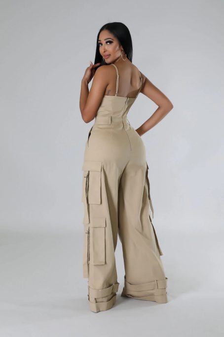 Taupe Cargo Wide Leg Jumpsuit - Image 5