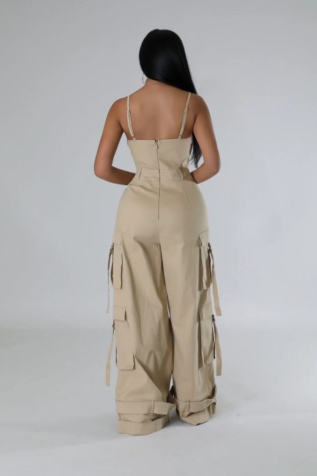 Taupe Cargo Wide Leg Jumpsuit - Image 6