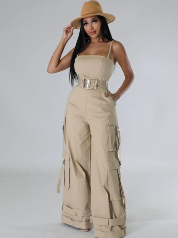 Taupe Cargo Wide Leg Jumpsuit