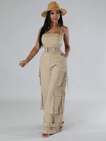 Taupe Cargo Wide Leg Jumpsuit