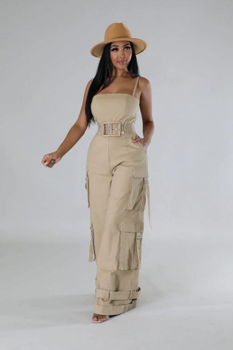 Taupe Cargo Wide Leg Jumpsuit - Image 2