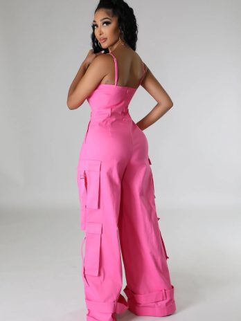 Pink Cargo Wide Leg Jumpsuit