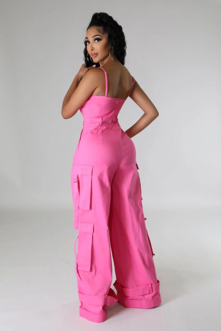 Pink Cargo Wide Leg Jumpsuit