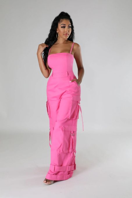 Pink Cargo Wide Leg Jumpsuit - Image 2