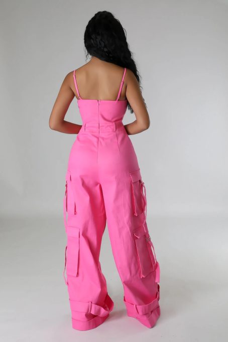 Pink Cargo Wide Leg Jumpsuit - Image 3