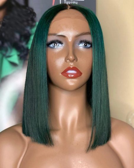 12” Green Straight Lace Closure Wig - Image 4