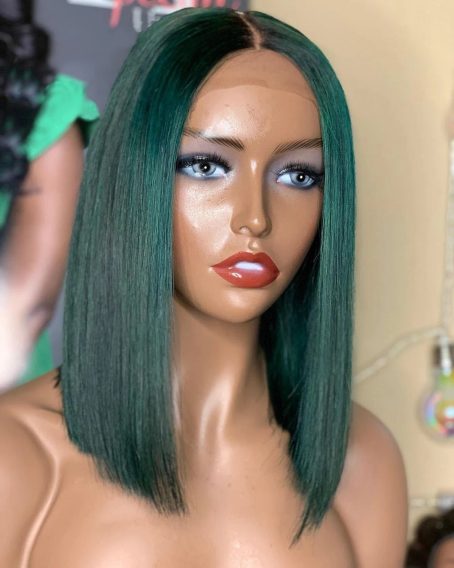 12” Green Straight Lace Closure Wig - Image 3