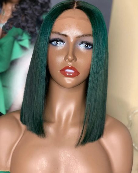 12” Green Straight Lace Closure Wig - Image 2