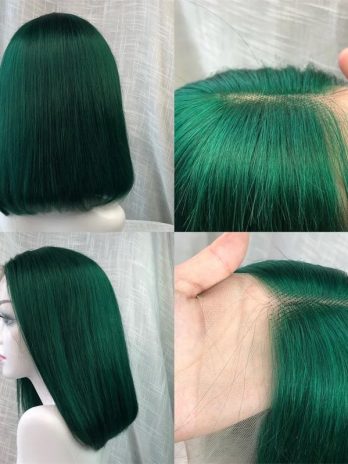 12” Green Straight Lace Closure Wig