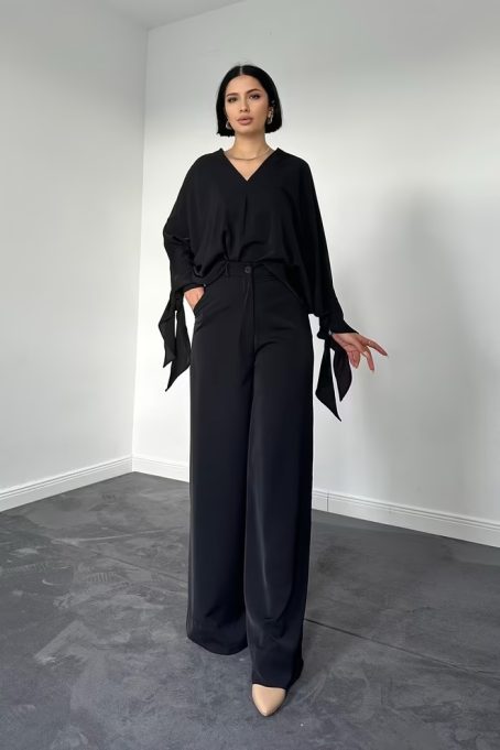 Black Double  Chiffon Suit - Image 4