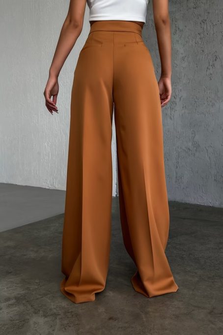 Camel Palazzo Detailed Trouser - Image 3