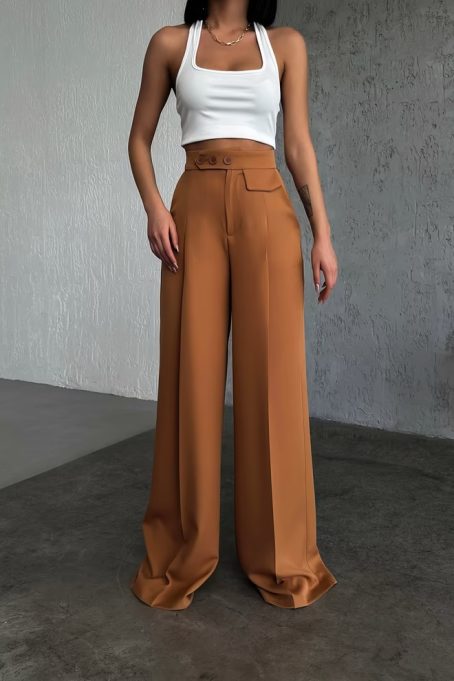 Camel Palazzo Detailed Trouser